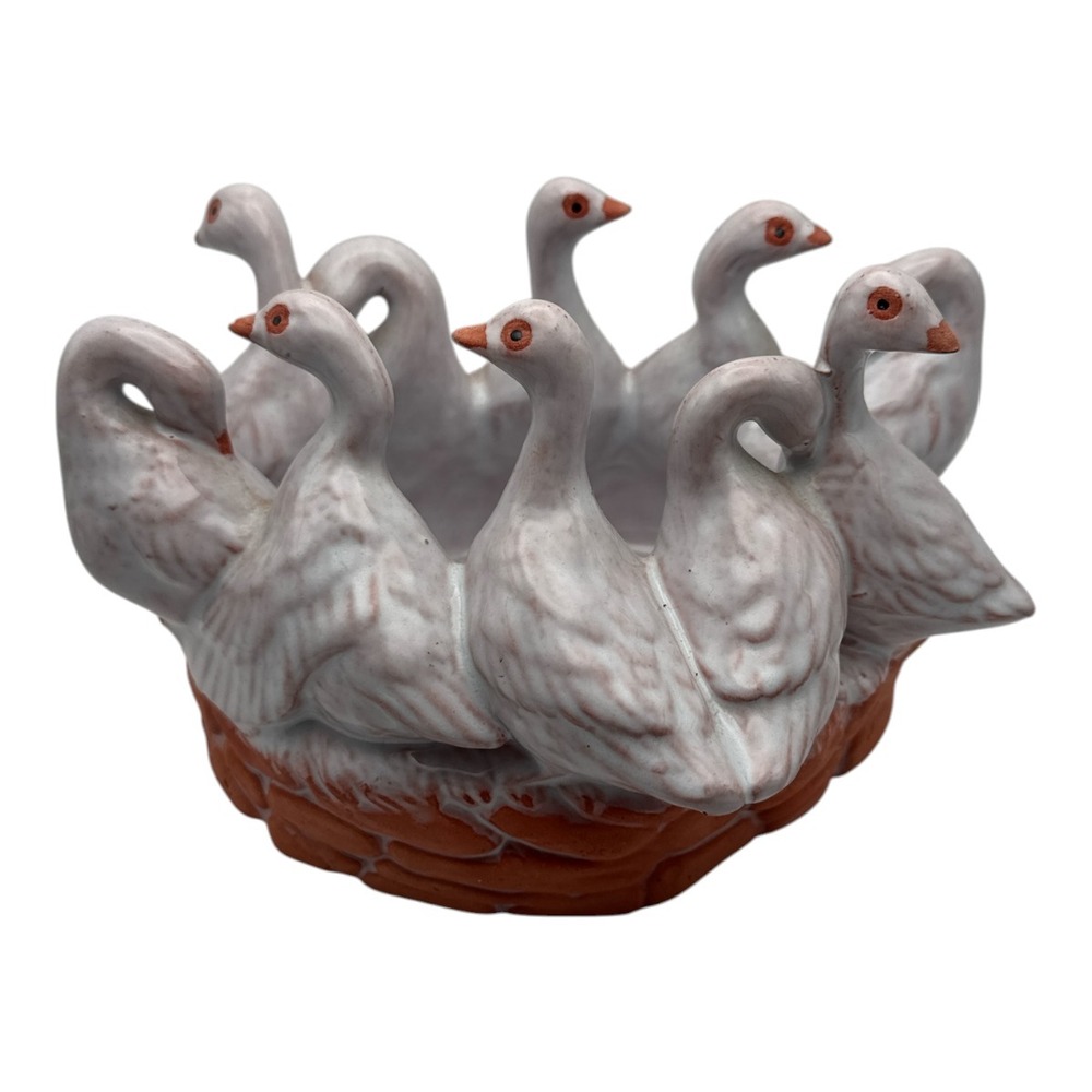 Vintage Ducks‎ Gaggle Of Geese In A Ring Circle Ceramic Vase Planter